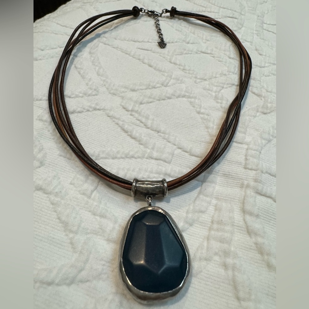 Silpada blue jade pendant sterling silver 4 strand leather necklace